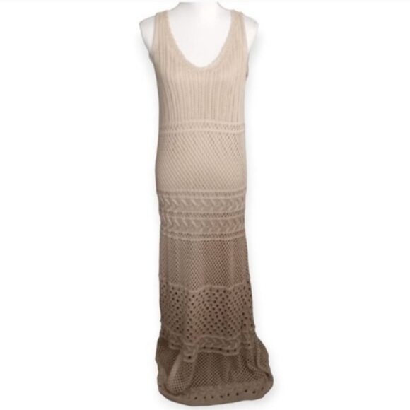 Anthropology Solitaire Cream/Tan Crochet Maxi Dress Sz.L EUC. - Picture 2 of 11